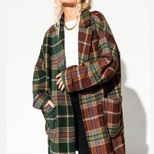Dressed in Lala NWT Scorpio Oversized Coat in Pine + Brown